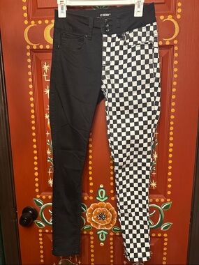Hot Topic High Rise Two-Tone Checkered & Black Jeans